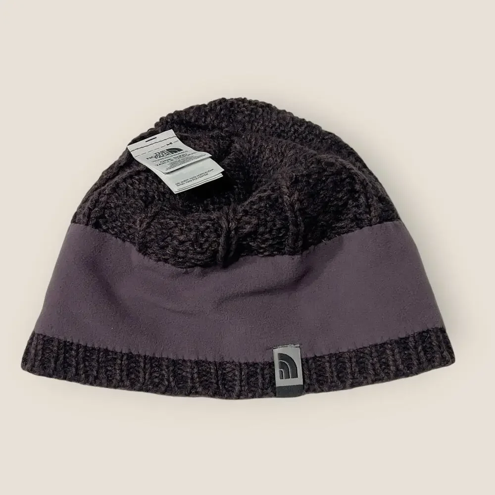 The North Face Womens Cable Knit Beanie Hat Purple One Size OS Fleece Lined